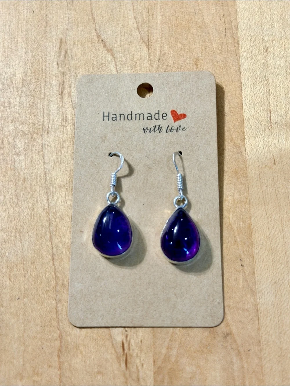 Handmade Classic Purple Amethyst Teardrop Dangle Earrings - 925 Plated/Stamped